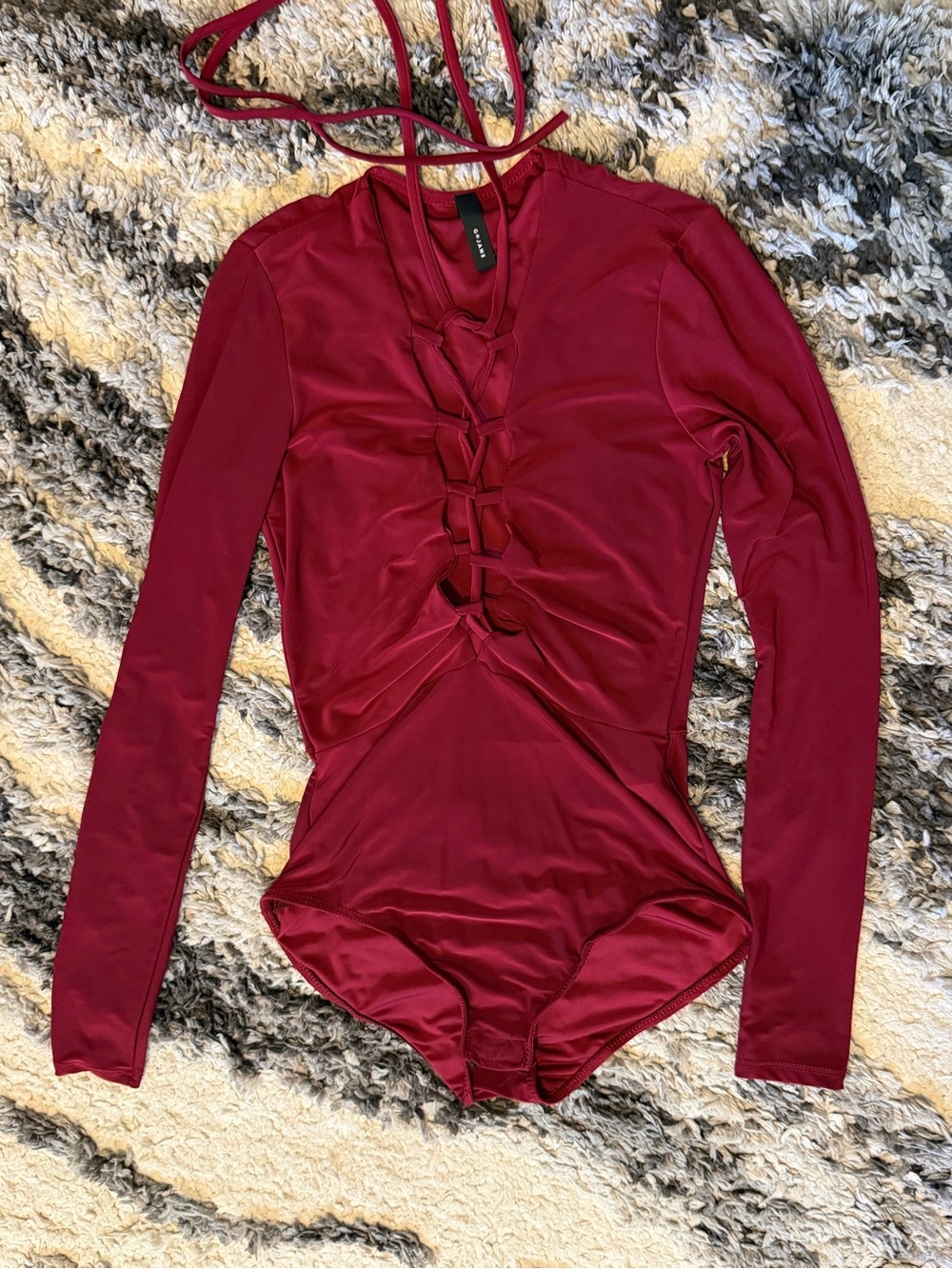 GoJane Long-Sleeve Lace-Up Bodysuit in Wine Red